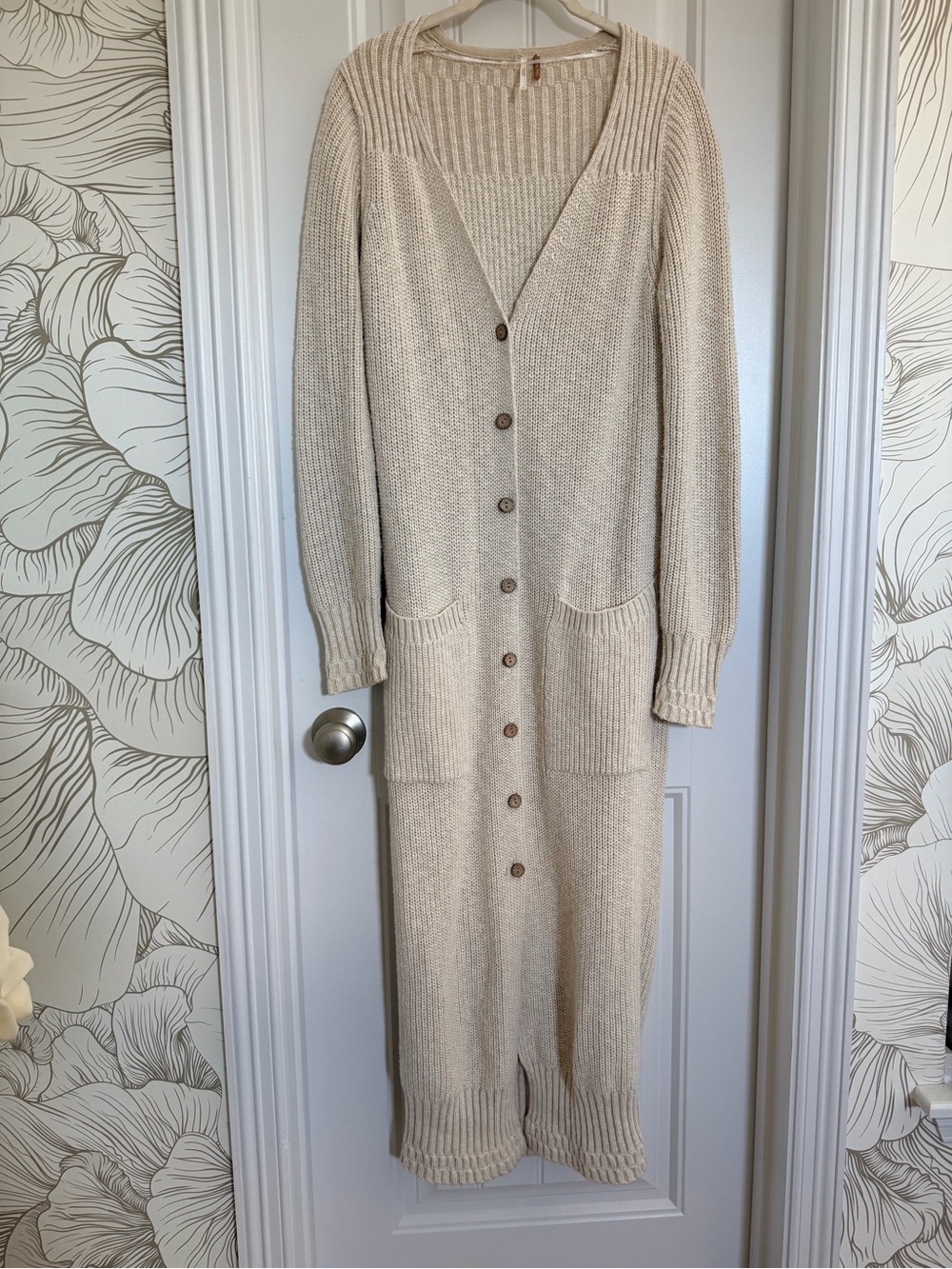 Free People Cream Longline Button Cardigan sweater coat